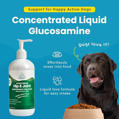 Plant-Based Liquid Glucosamine for Dogs, 1600mg Joint Support with Chondroitin, MSM &amp; Omega 3-6-9, Shellfish-Free Dog Arthritis Supplement for Mobility &amp; Flexibility, Made in USA, 16 oz