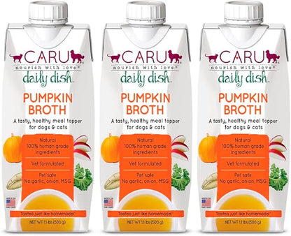 Caru - Daily Dish Pumpkin Broth Meal Topper for Dogs &amp; Cats - Savory Pour-Over Broth - Pack of 3