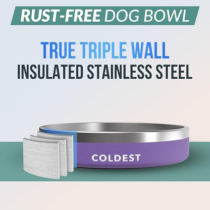 Coldest Dog Bowl - Anti Rust Metal, Non Slip, 3 Layers Insulated Stainless Steel Dog Bowls - Spill Proof &amp; Heavy Duty - Water Bowl for Dogs, Cats &amp; Pets, Dish Washer Safe (21 oz, Galaxy Purple)