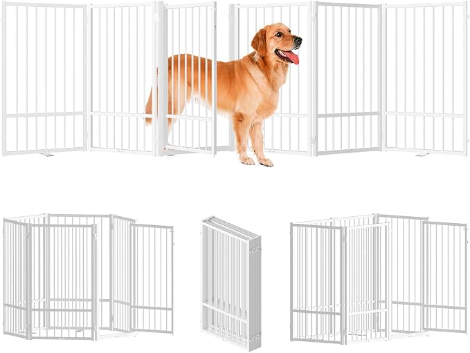 Full Metal Freestanding Dog Gate with Door, 36&