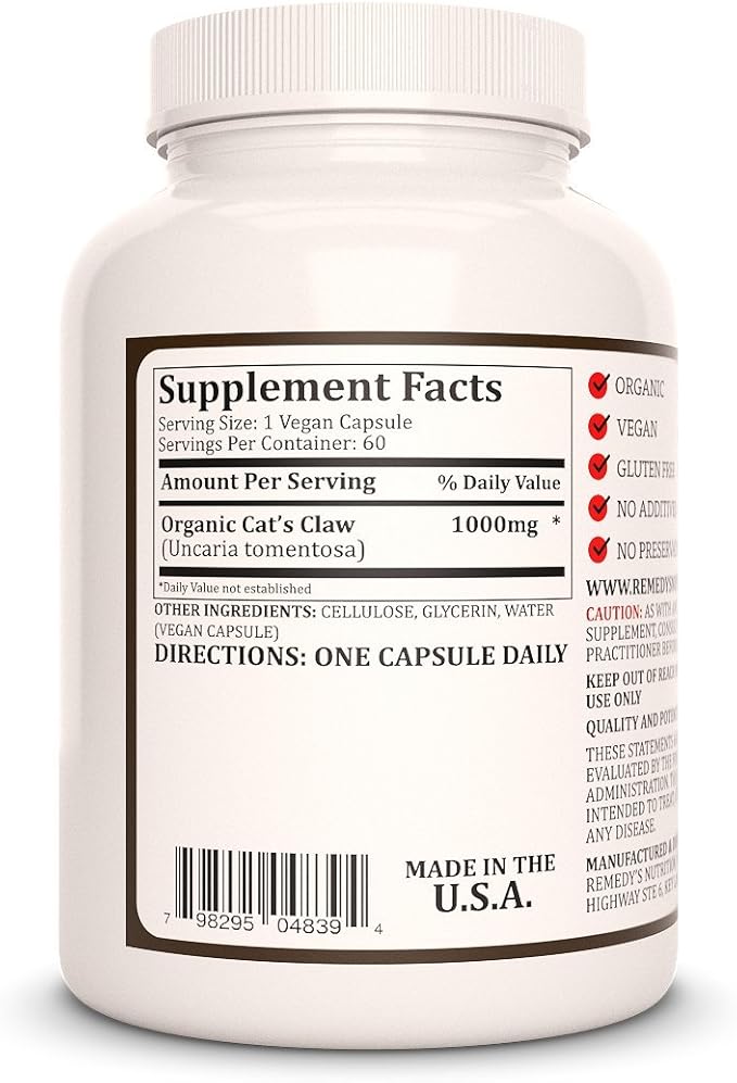 Cat’s Claw Bark &amp; Root | 1,000 mg, 60 Vegan Capsules Herbal Dietary Supplement | Two Month Supply