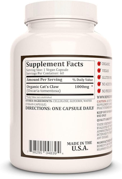 Cat’s Claw Bark &amp; Root | 1,000 mg, 60 Vegan Capsules Herbal Dietary Supplement | Two Month Supply