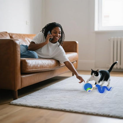 Interactive Cat Toy Ball | Automatic Moving Smart Anti-Depression Pet Toy with Light | Speedy Tail 3.0 Cat Mouse Toy | Electric Rechargeable Enrichment Toy for Indoor Bored Cats &amp; Dogs (Blue)
