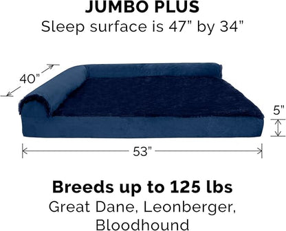 Furhaven Cooling Gel Dog Bed for Large Dogs w/ Removable Bolsters &amp; Washable Cover, For Dogs Up to 125 lbs - Plush &amp; Velvet L Shaped Chaise - Deep Sapphire, Jumbo Plus/XXL