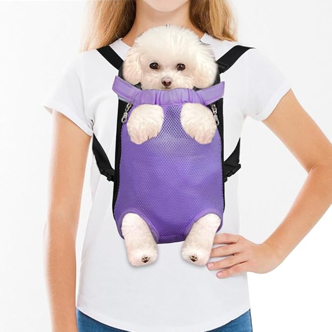 FEimaX Dog Carrier Backpack Pet Legs Out Front Cat Travel Bag, Adjustable Puppy Backpacks Carriers Hands-Free for Small Medium Dogs Cats Hiking Traveling Camping Daily Walking (X-Large, Purple)