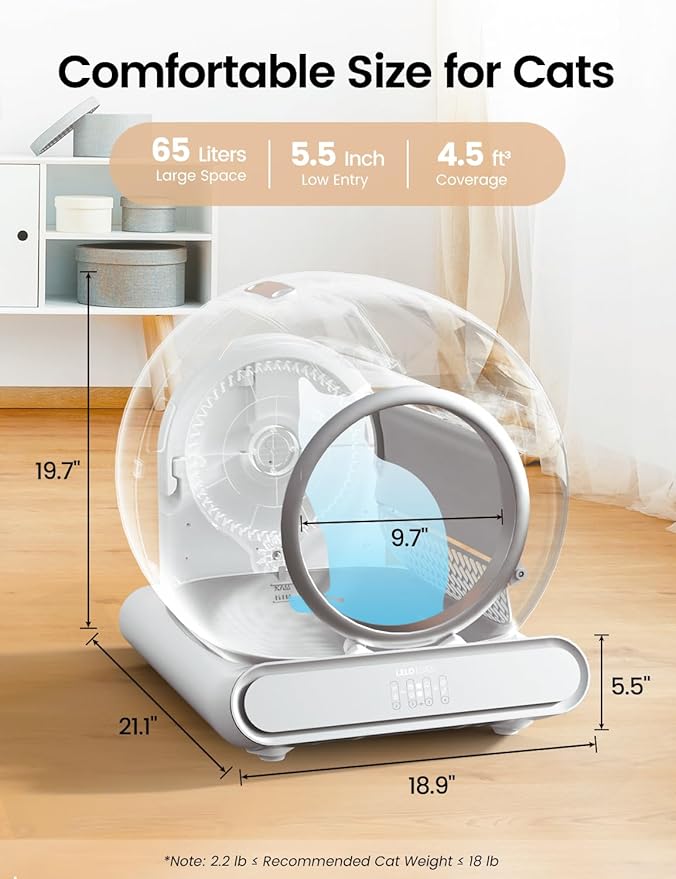 Self Cleaning Cat Litter Box, Ultra-Safe Protection Automatic Cat Litter Box, APP Control/Lower Entry/Large Capacity with 3 Rolls Liners &amp; Mat LELOPETS