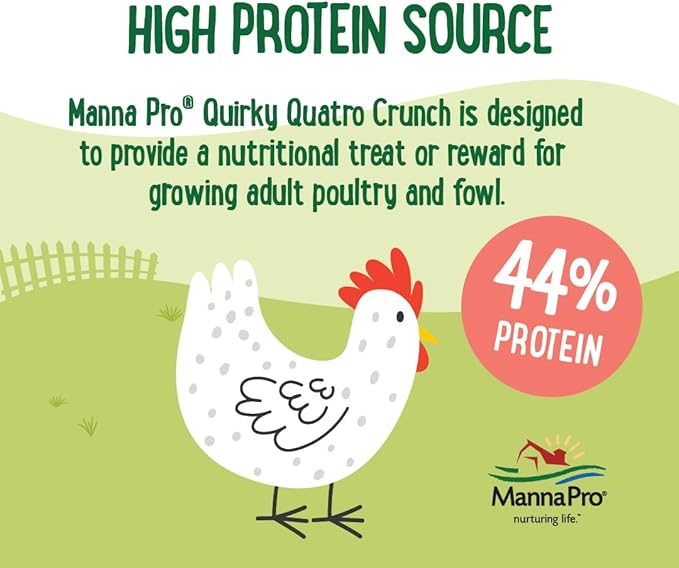 Manna Pro Farmhouse Favorites Quirky Quatro Crunch – 100% Natural Protein Treat for Mixed Flocks – Blend of Black Solider Fly Larvae, Mealworms, Beetles &amp; Shrimp – 2lb