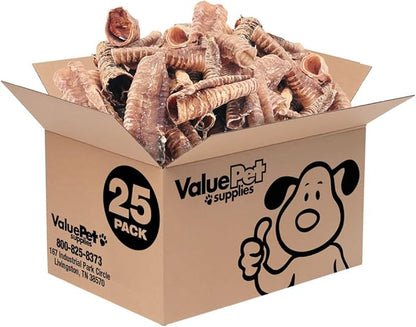 ValueBull Beef Trachea, Premium 5-6 Inch, 25 Count Bulk Pack - Natural Angus Dog Chews with Glucosamine, Chondroitin &amp; Amino Acids