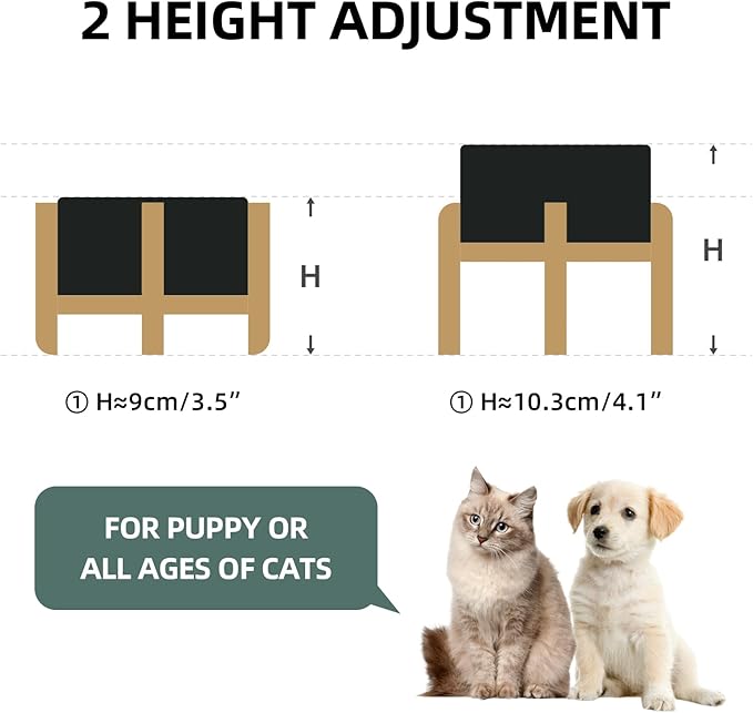 Ceramic Raised Dog and Cat Bowl Set, 2 Heights Elevated Stand, Food and Water Bowl for Small Breed Dogs, Cats, Kitty, Weighted Dog Dishes, Pet Bowls(5.1&