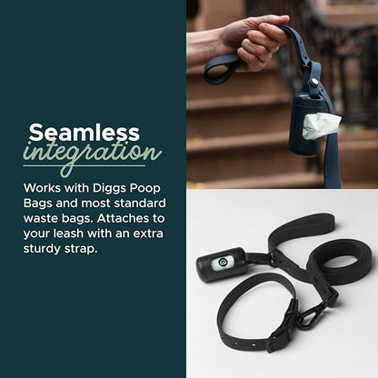 DIGGS Dog Poop Bag Dispenser for Leash - Premium Dog Waste Bag Holder with Easy One-Hand Dispensing (Ash)