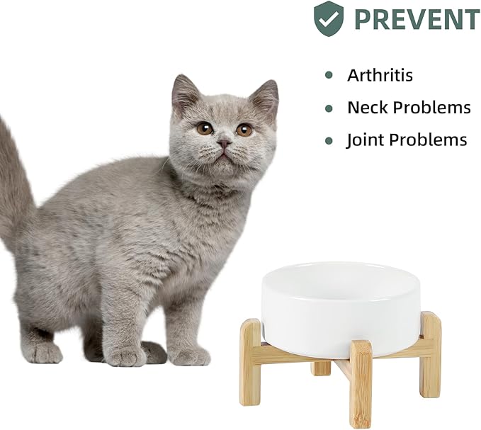 Ceramic Raised Dog and Cat Bowl Set, 2 Heights Elevated Stand, Food and Water Bowl for Small Breed Dogs, Cats, Kitty, Weighted Dog Dishes, Pet Bowls(5.1&