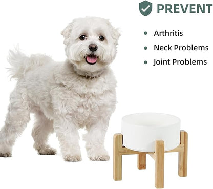 Ceramic Raised Dog and Cat Bowl Set, 2 Heights Elevated Stand, Food and Water Bowl for Small Breed Dogs, Weighted Dog Dishes, Pet Bowl(6.1&