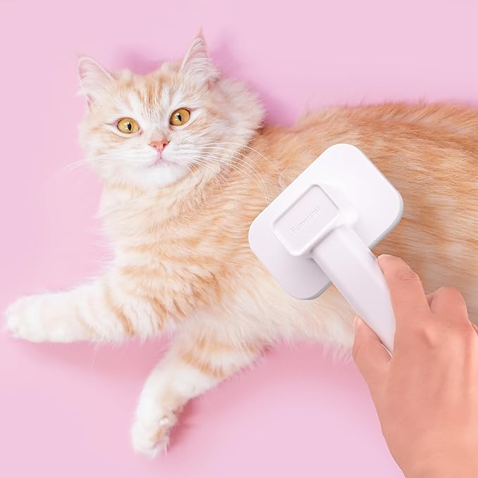 Self Cleaning Slicker Dog Cat Brush for Shedding - Deshedding Tool with Max Massage Tips, Grooming Brush for Short Medium Haired Cats &amp; Dogs (White)