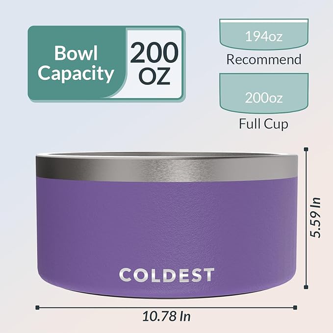 Coldest Dog Bowl - Anti Rust Metal, Non Slip, 3 Layers Insulated Stainless Steel Dog Bowls - Spill Proof &amp; Heavy Duty - Water Bowl for Dogs, Cats &amp; Pets, Dish Washer Safe (200 oz, Galaxy Purple)