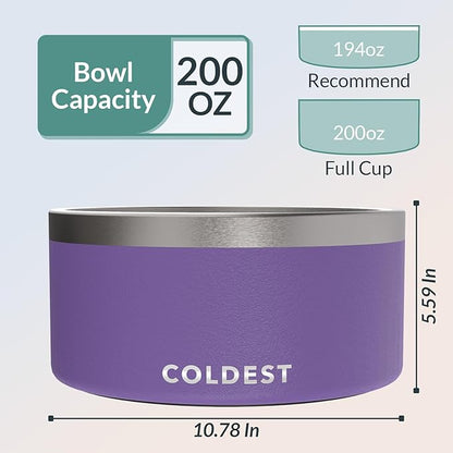 Coldest Dog Bowl - Anti Rust Metal, Non Slip, 3 Layers Insulated Stainless Steel Dog Bowls - Spill Proof &amp; Heavy Duty - Water Bowl for Dogs, Cats &amp; Pets, Dish Washer Safe (200 oz, Galaxy Purple)