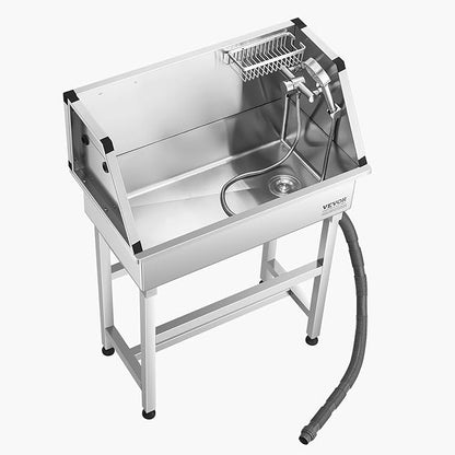 VEVOR Stainless Steel Dog Washing Station, 34 inch Pet Grooming Tub w/Faucet &amp; Showerhead &amp; Soap Holder &amp; Play Balls Simple Dog Bathtub for Multiple Pets, Home Washing Sink