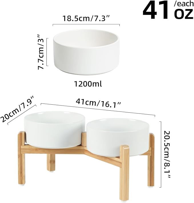 Ceramic Raised Double Bowls Set with Stand, Food &amp; Water Bowls for Medium Breed Dogs, Weighted Dog Dishes, Pet Bowl(7.3&