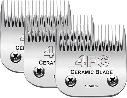 3PCS 4FC Blades Dog Grooming Clipper Replacement Blades Compatible with Andis Pet Clipper/Oster A5/Wahl KM Series Dog Clipper,Ceramic Blade &amp; Stainless Steel Blade