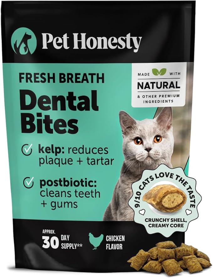 Fresh Dental Bites for Cats - Crunchy &amp; Creamy Cat Dental Treats for Fresh Breath, Plaque + Tartar Control, Cleans Teeth + Gums, Daily Cat Oral Care (30 Day Supply)