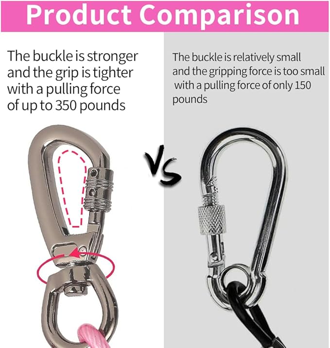 Dog tie Out Cable, 10/20/25/30/50/70/100 feet, Suitable for Dogs up to 350 pounds, Dog Cable with Swivel Buckle, Lightweight, Non-Winding, for Outdoor Camping, Yard Dog Cable (Pink, 70FT)