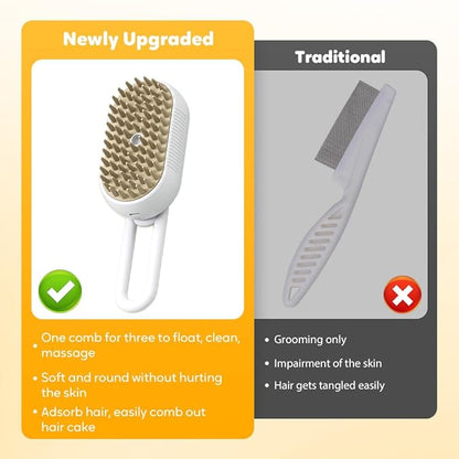 3-In-1 Rechargeable Steamy Cat Brush, Deep Cleaning &amp; Hair Removal System with Rotating Handle, 360° Massage for Cats &amp; Dogs (Mix)