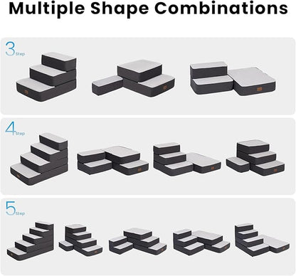 4-Step Adjustable Dog Stairs for Beds, Dog Steps for Small Dogs and Cats, Foldable Pet Stairs for Bed Climbing, Non-Slip Pet Step Indoor, Grey