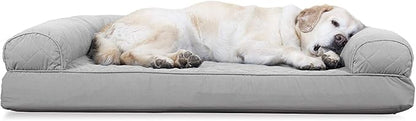 Furhaven Cooling Gel Dog Bed for Large Dogs w/ Removable Bolsters &amp; Washable Cover, For Dogs Up to 95 lbs - Quilted Sofa - Silver Gray, Jumbo/XL