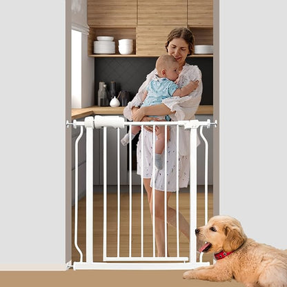 Walk Through Baby &amp; Dog Gate 29-34 Inch, Pressure Mounted No Drilling, Indoor Safety Gate for Stairs &amp; Doorways, Metal Design for Kids and Pets, White