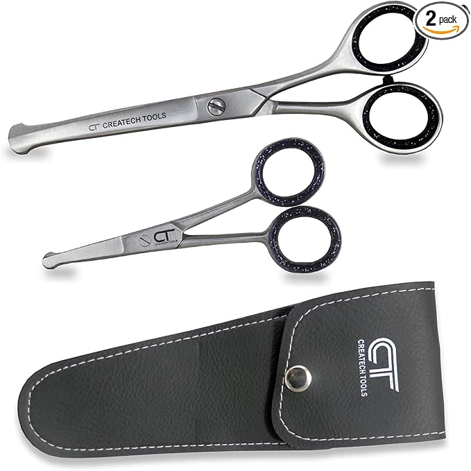 CT Pet Cat Dog Grooming Scissors Kit - 6 &amp; 4 inch Hair Cutting Scissors Set, Japanese Stainless Steel Curved Blades with Safety Round Tips for Your Beloved Pets