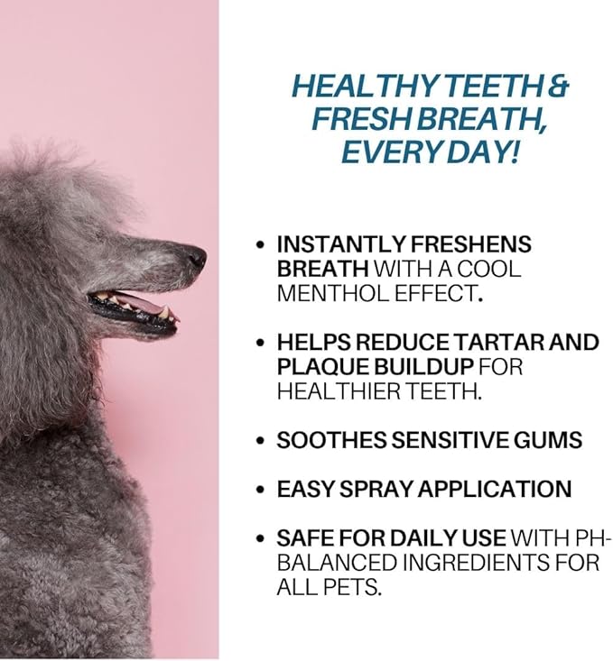 Dog Breath Freshener, 8 oz - Fights Plaque, Tartar &amp; Bad Breath - Gentle Gum Care &amp; pH Balance - Dog Dental Care for Cat and Dog - No-Brush Solution