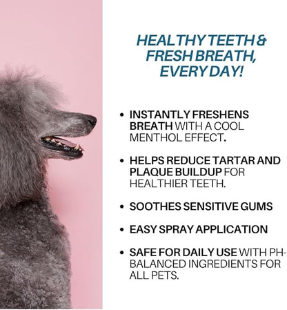 Dog Breath Freshener, 8 oz - Fights Plaque, Tartar &amp; Bad Breath - Gentle Gum Care &amp; pH Balance - Dog Dental Care for Cat and Dog - No-Brush Solution