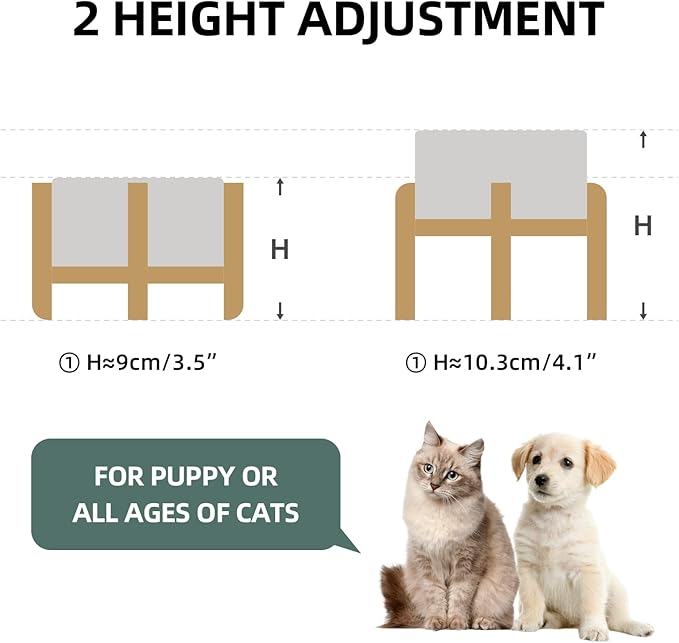 Ceramic Raised Dog and Cat Bowl Set, 2 Heights Elevated Stand, Food and Water Bowl for Small Breed Dogs, Cats, Kitty, Weighted Dog Dishes, Pet Bowls(5.1&
