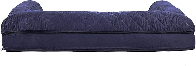 Furhaven Cooling Gel Dog Bed for Large Dogs w/ Removable Bolsters &amp; Washable Cover, For Dogs Up to 95 lbs - Quilted Sofa - Navy (Blue), Jumbo/XL