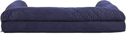 Furhaven Cooling Gel Dog Bed for Large Dogs w/ Removable Bolsters &amp; Washable Cover, For Dogs Up to 95 lbs - Quilted Sofa - Navy (Blue), Jumbo/XL