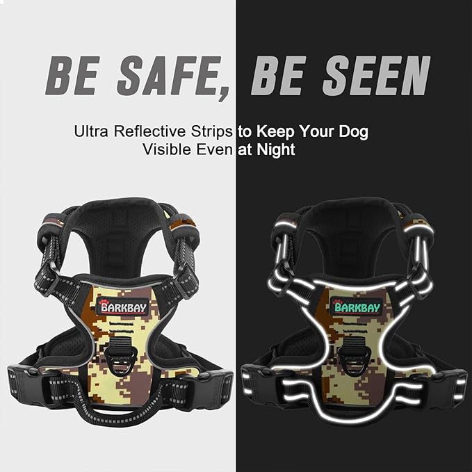 BARKBAY No Pull Dog Harness Front Clip Heavy Duty Reflective Easy Control Handle for Large Dog Walking(Desert camo,L)
