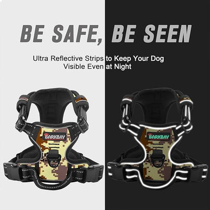 BARKBAY No Pull Dog Harness Front Clip Heavy Duty Reflective Easy Control Handle for Large Dog Walking(Desert camo,S)