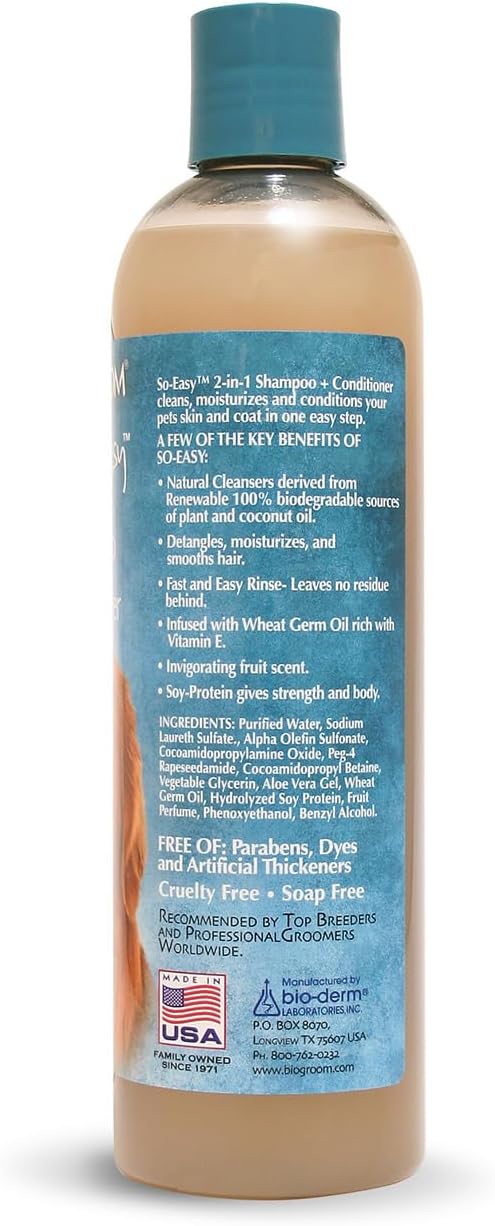 Bio-groom So Easy 2 in 1 Shampoo &amp; Conditioner - Dog &amp; Puppy Shampoo and Conditioner, Detangling Dog Wash for Grooming, Soap Free, 12:1 Concentration - Tropical Fruit Scent, 12 fl oz