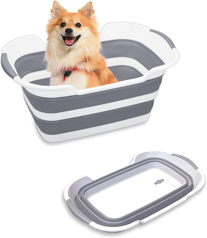 Collapsible Pet Bathtub, 7.1 Gal (27L) - Foldable Bathing Tub with Drain Plug for Dogs &amp; Cats Under 30 lbs - Multi-Use as Laundry Basket, Storage Organizer, Camping Sink (Grey)