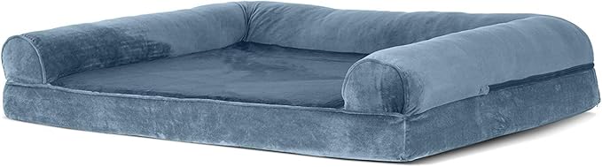 Furhaven Orthopedic Dog Bed for Large Dogs w/ Removable Bolsters &amp; Washable Cover, For Dogs Up to 95 lbs - Faux Fur &amp; Velvet Sofa - Harbor Blue, Jumbo/XL