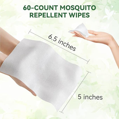 60 PCS Mosquito Repellent Wipes, Individually Wrapped Insect Repellent Wipes Made of Natural Plant-Based Essential Oils, Safe &amp; Effective Insect Protection Perfect for Outdoor Activities, Long-Lasting
