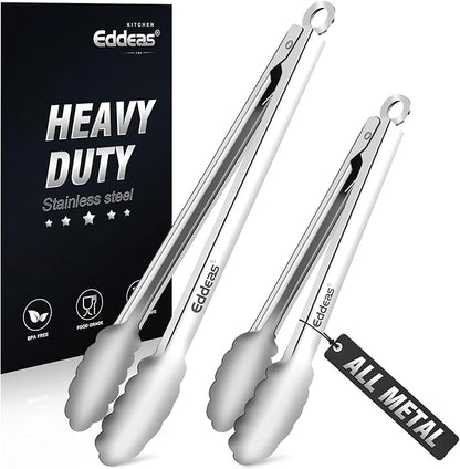 All Metal Tongs For Cooking - Heat Resistant 600 Degrees Stainless Steel Kitchen Tongs, Set of 2-9" &amp; 12 inch, Locking Tongs, For Food,Salad, BBQ, Grilling, Dishwasher safe