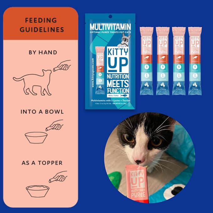Lickable Cat Treats -Real Tuna Multivitamin Puree with Lysine &amp; Taurine for Indoor Cats | Grain-Free, Squeeze Tube (12 Pack)