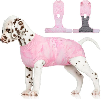 FUAMEY Recovery Suit for Dogs After Surgery,Soft Breathable Dog Bodysuit E-Collar &amp; Cone Alternative Surgical Suit,Male Female Dog Neuter Spay Suits Anti Licking Wounds Onesie Pink Tie Dye S