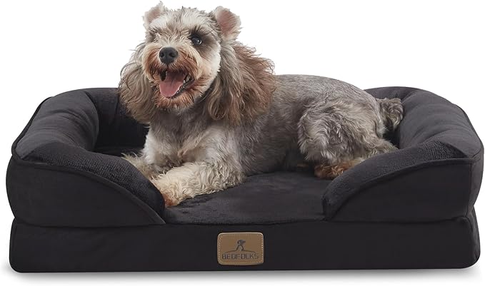 Bedfolks Orthopedic Dog Bed Extra Small, Waterproof Dog Sofa Bed for Small Dogs &amp; Cats, Egg Foam Pet Couch Bed with Removable Washable Cover and Nonslip Bottom, Black