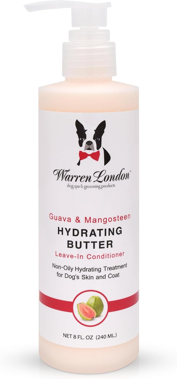 Warren London Hydrating Butter Leave in Pet Conditioner for Dogs | Lotion for Skin and Coat | Aloe Puppy &amp; Dog Conditioner for Hair Detangler, Dry Skin, &amp; Pet Fur Dandruff | Made in USA | Guava 8oz