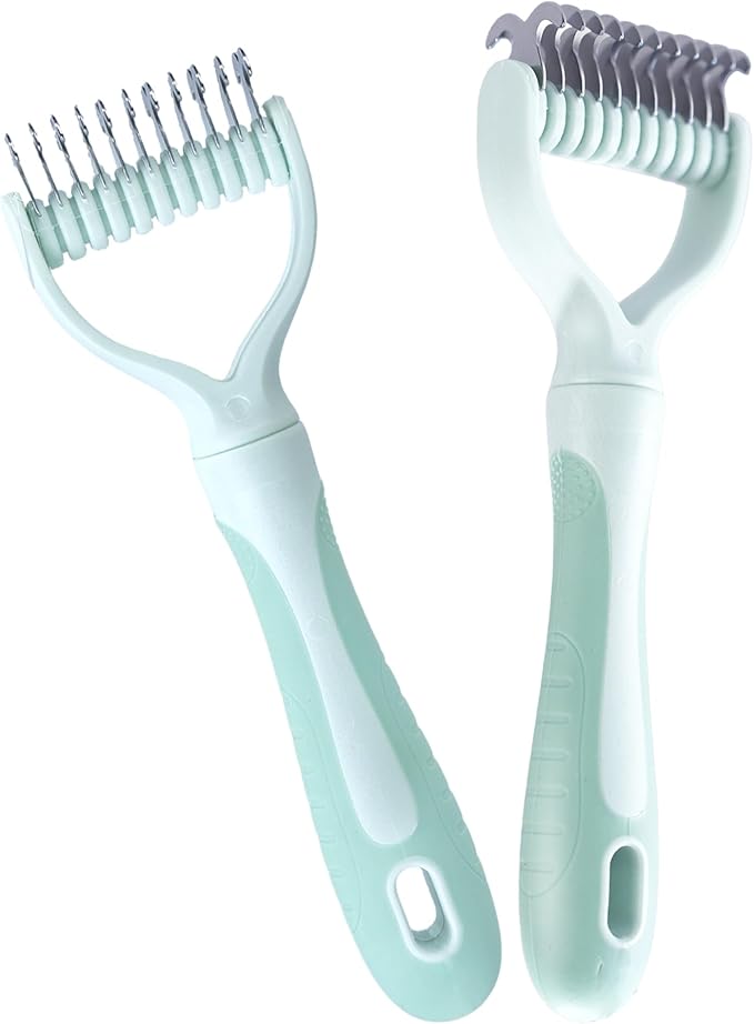 Pet Hair Removal Comb,New Cat Brush with Release Button,Pet Grooming Brush for Short&amp;Long Pet Hair,Deshedding Brush for Pet (Green Set)