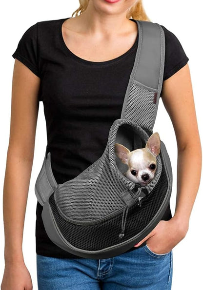 YUDODO Pet Sling Carrier for Small Dogs &amp; Cats – Hands-Free Puppy Carrier with Safety Hook, Large Zipper Pocket, Soft Breathable Mesh, Adjustable Strap &amp; Reflective Strip (Black 1.0 S)