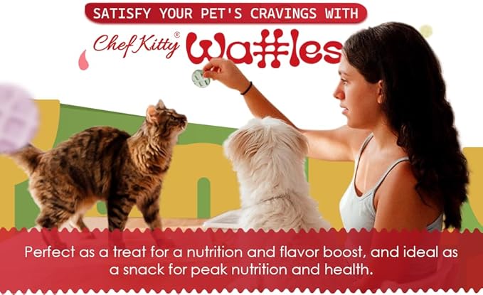 Freeze Dried Chicken Cat &amp; Dog Waffle Treats - Made with Human Grade Chicken Breast &amp; Liver - 5 Natural Flavors - Healthy, Tasty, Dry Food for Indoor Cats, Dogs - Inspected &amp; Tested in USA