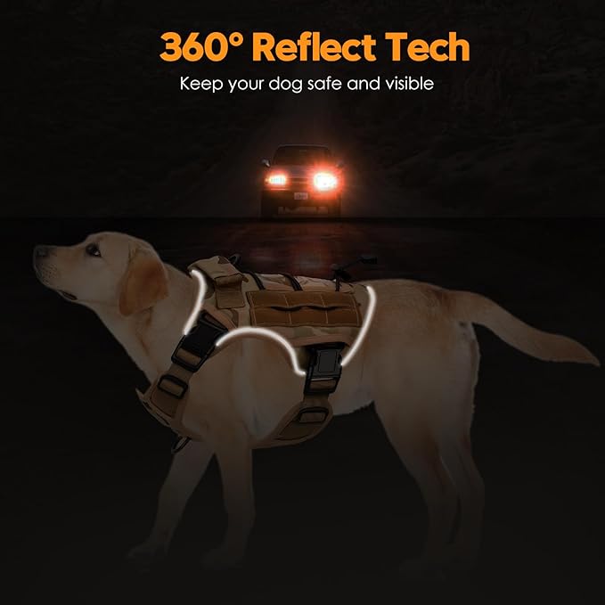 Heavy-Duty Tactical Dog Harness for Large Dogs, No Pull Adjustable Reflective Pet Vest with Molle System, K9 Military-Grade Control for Service Training, Outdoor &amp; 10+ Breeds, Desert Camo, Small