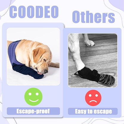 COODEO Dog Socks to Prevent Licking Paws, Healing Boots &amp; Paw Protectors with Non-Slip Bottoms for Wound Protection, Waterproof Sleeve Shoes for Licking（Purple，M_Left
